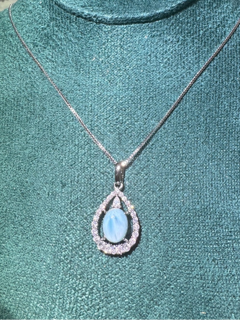 Larimar  Blue Pendant Necklace Adjustable Dainty Elegant Jewelry